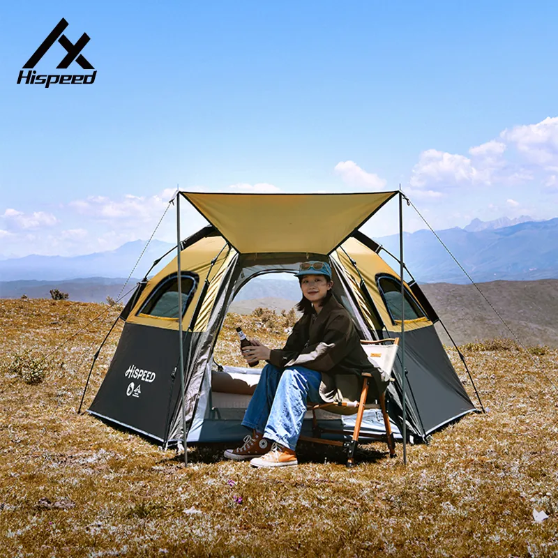 Double-Layer Hexagon Tent in Brown, product photo