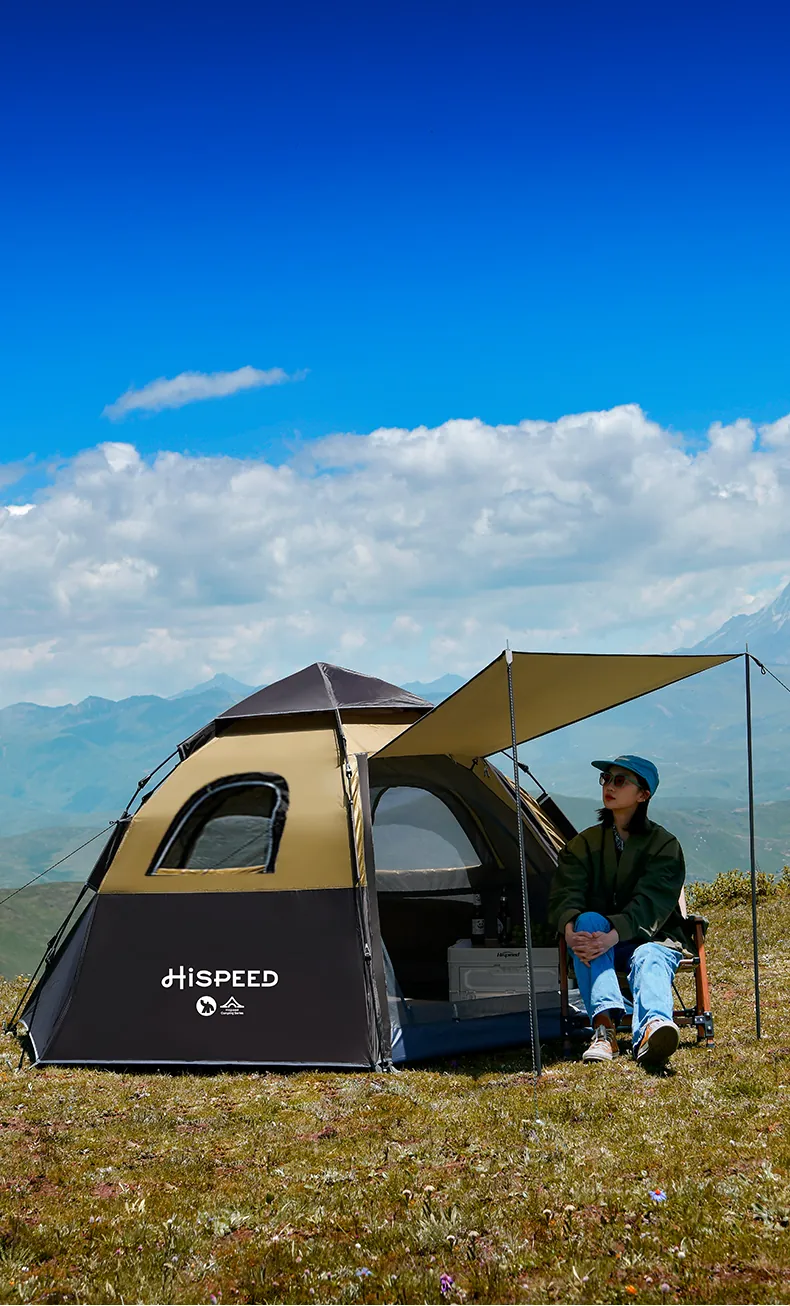 Double-Layer Hexagon Tent in Brown, product photo