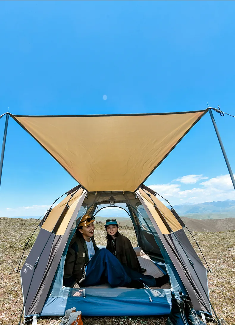 Double-Layer Hexagon Tent in Brown, product photo