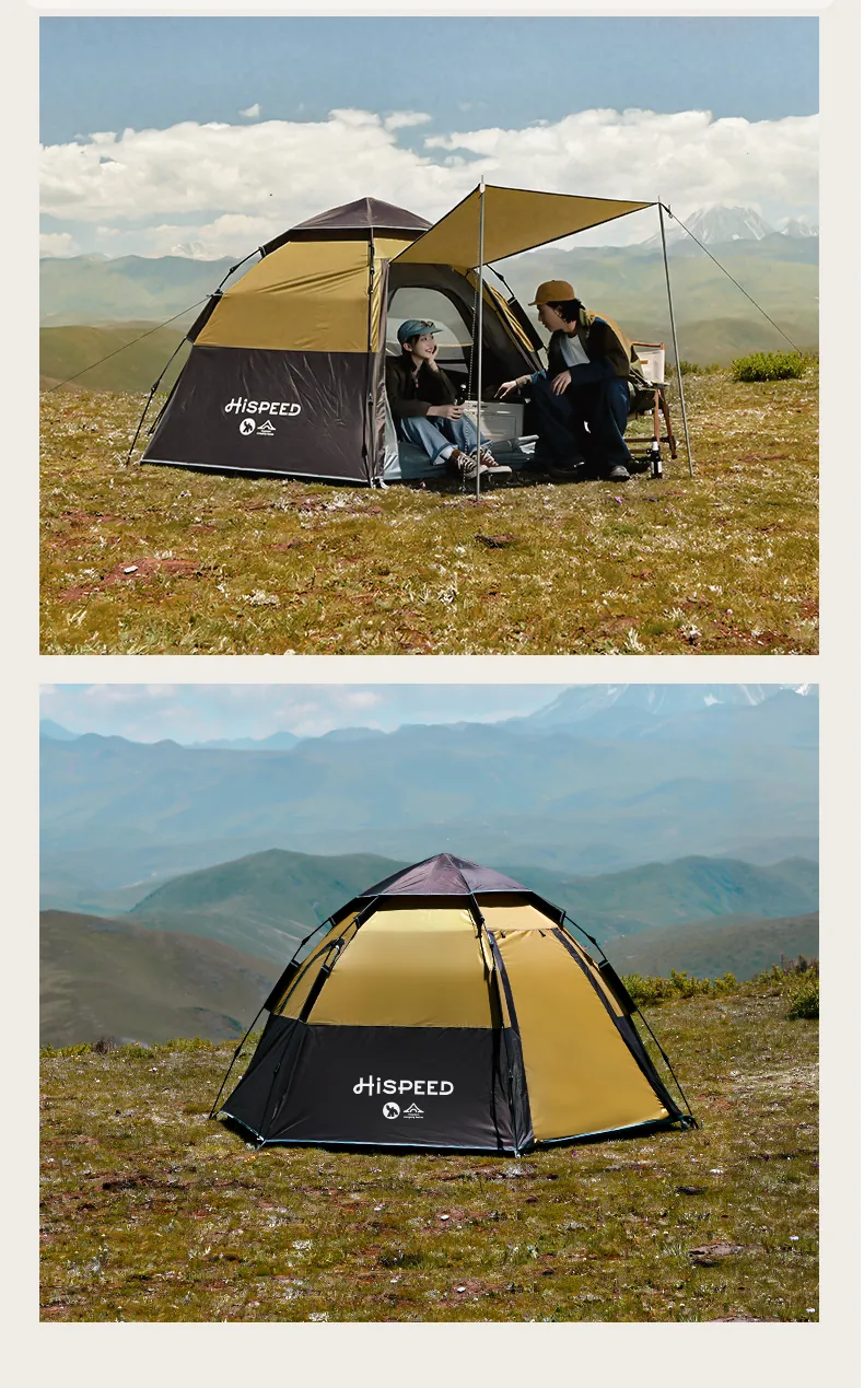 Double-Layer Hexagon Tent in Brown, product photo