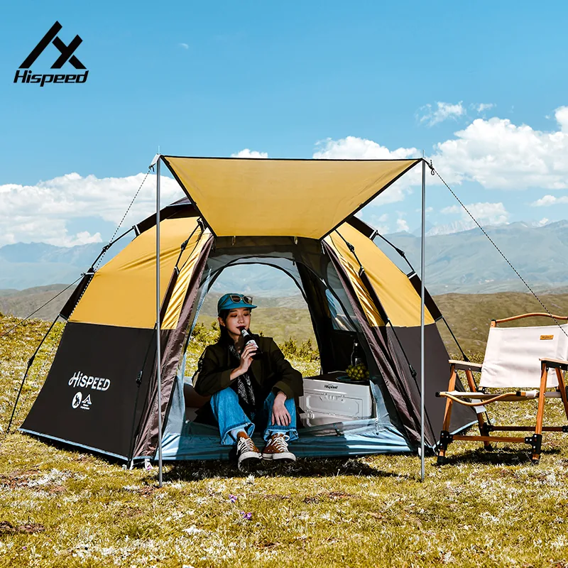 Double-Layer Hexagon Tent in Brown, product photo