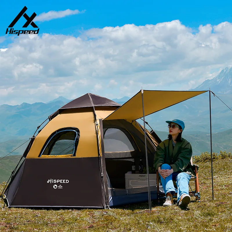 Double-Layer Hexagon Tent in Brown, product photo