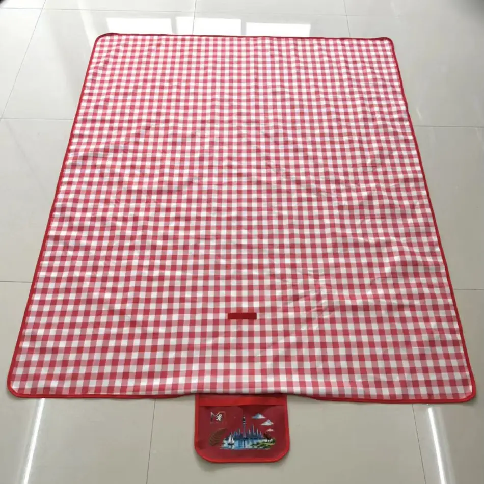 MC Bear NZ Picnic Mat in red gingham, laid out to 180 x 150 cm