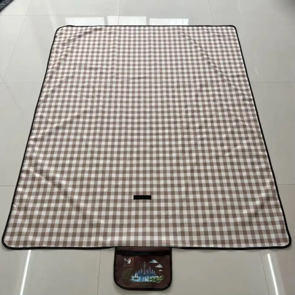 MC Bear NZ Picnic Mat in brown gingham, laid out to 180 x 150 cm